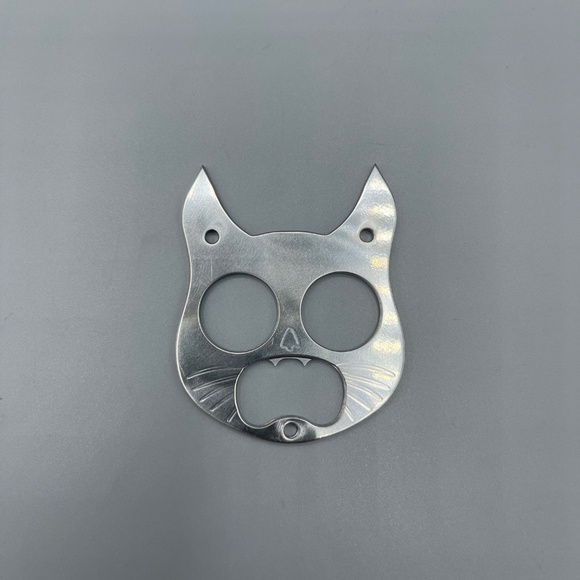 Silver Cat Keychain EDC Gear Safety Cat Bottle Opener Keychain - Picture 1 of 4